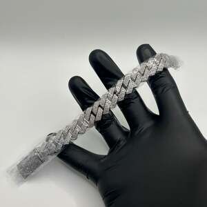 Moissanite Cuban Bracelet Silver 15mm New 4 Row 7.75 Inch Vvs1 Passes Tester